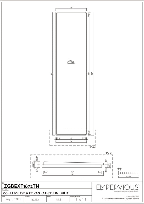 Presloped Shower Pan Extension - Empervious