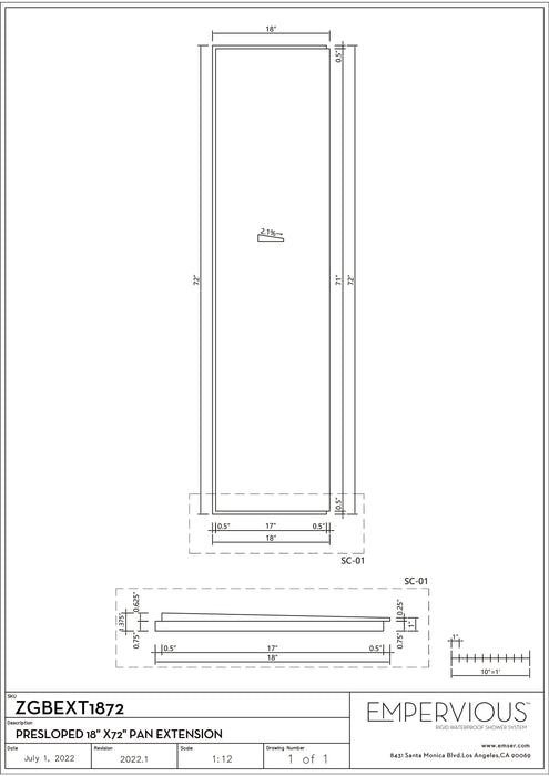 Presloped Shower Pan Extension - Empervious