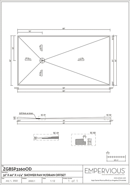 Shower Pan With Drain - Empervious