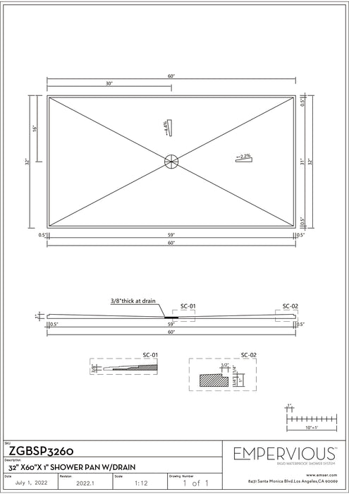 Shower Pan With Drain - Empervious