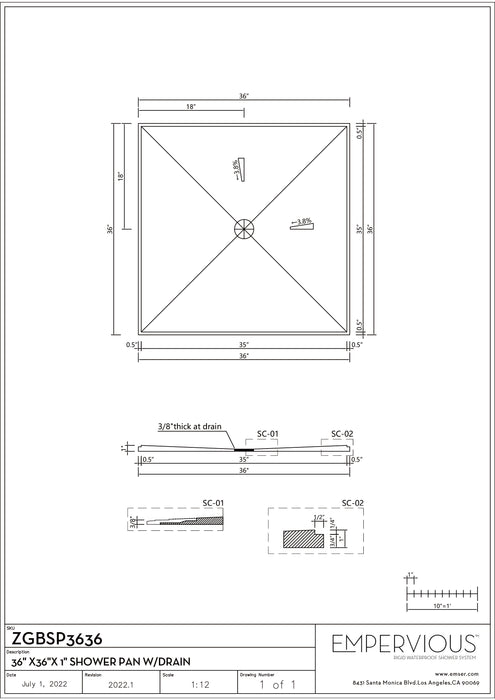 Shower Pan With Drain - Empervious