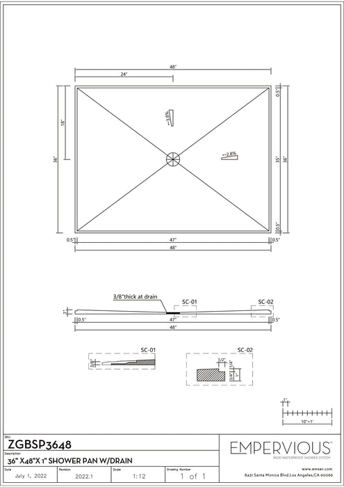 Shower Pan With Drain - Empervious