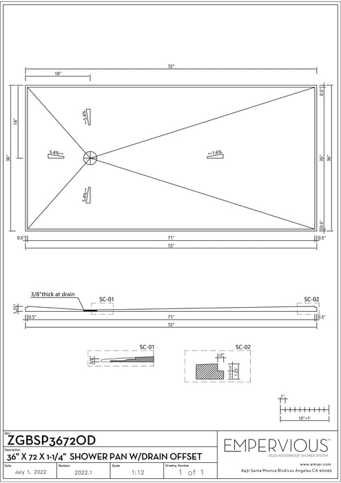 Shower Pan With Drain - Empervious