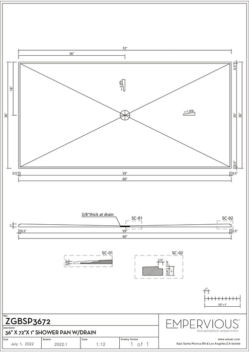 Shower Pan With Drain - Empervious