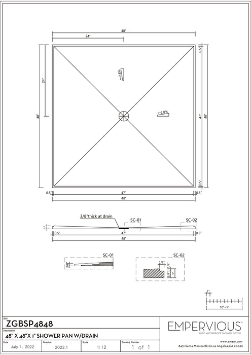 Shower Pan With Drain - Empervious