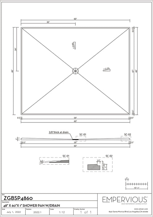 Shower Pan With Drain - Empervious