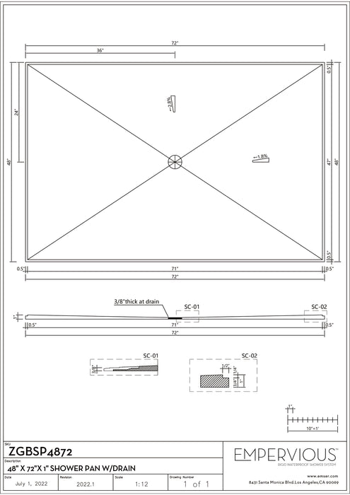 Shower Pan With Drain - Empervious