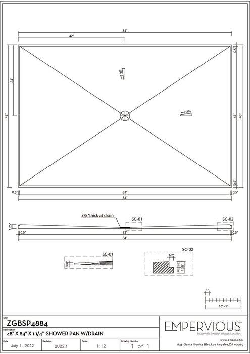 Shower Pan With Drain - Empervious