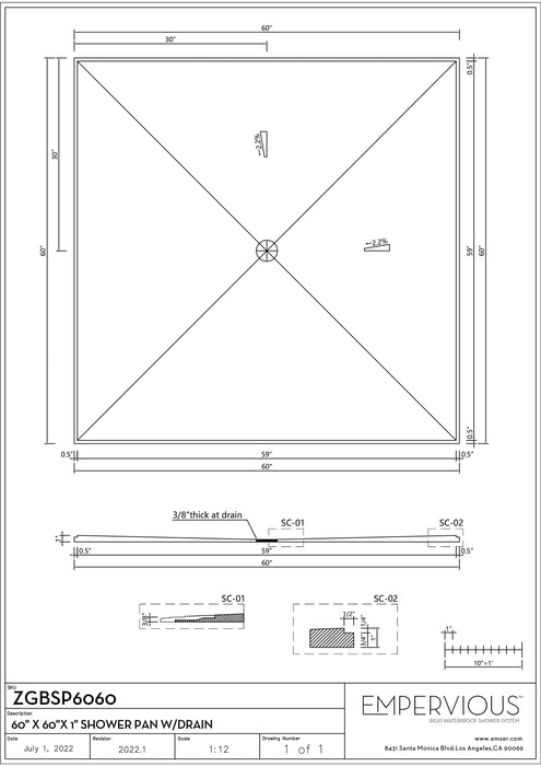 Shower Pan With Drain - Empervious