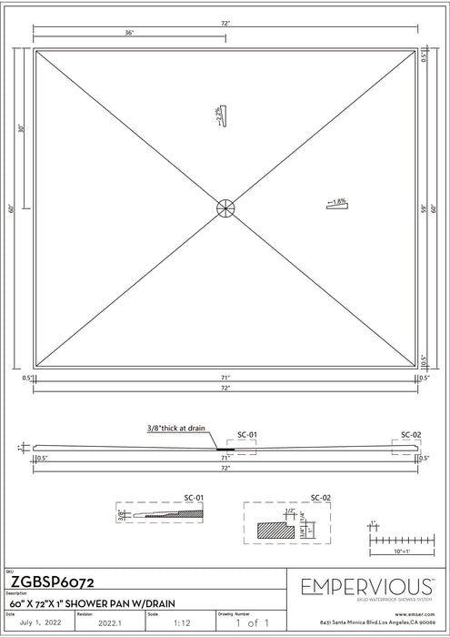 Shower Pan With Drain - Empervious