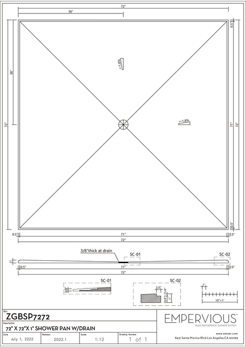 Shower Pan With Drain - Empervious